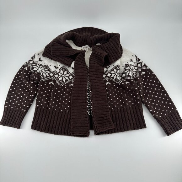 Decree Women's Brown White Fair Isle Knit Cardigan Sweater Shawl Cozy Size M - Picture 6 of 8